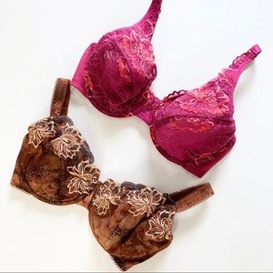 (2) Lunaire 32D Embroidered Underwire Bras